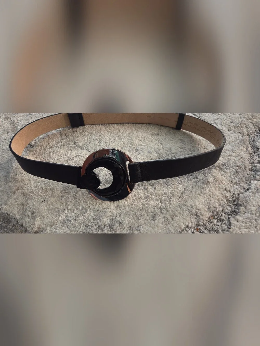 Chico's Adjustable Black Leather Belt with Black And Silver Buckle